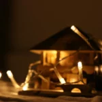 Christmas lights in front of a house