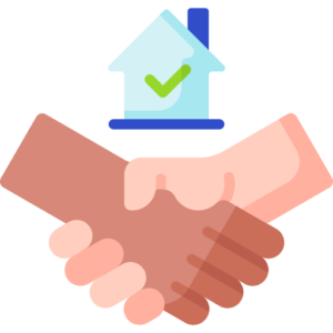 Handshake with a check inside a house logo