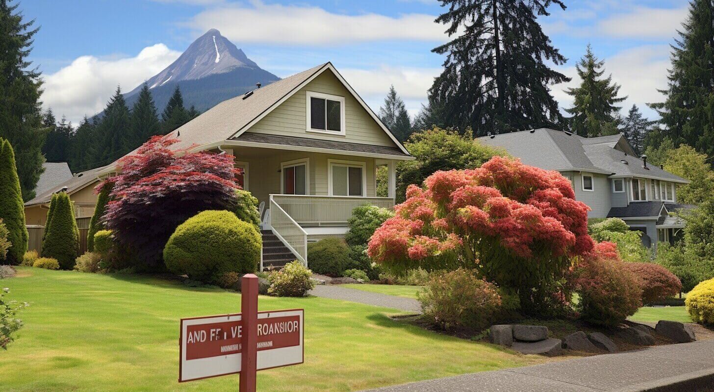 hood river oregon houses on a tree lined street with mt hood in the background we buy houses