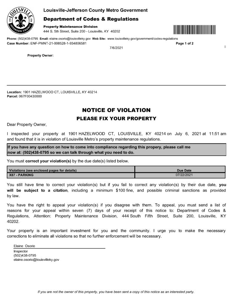Louisville-Department-Codes-Regulations-Violation