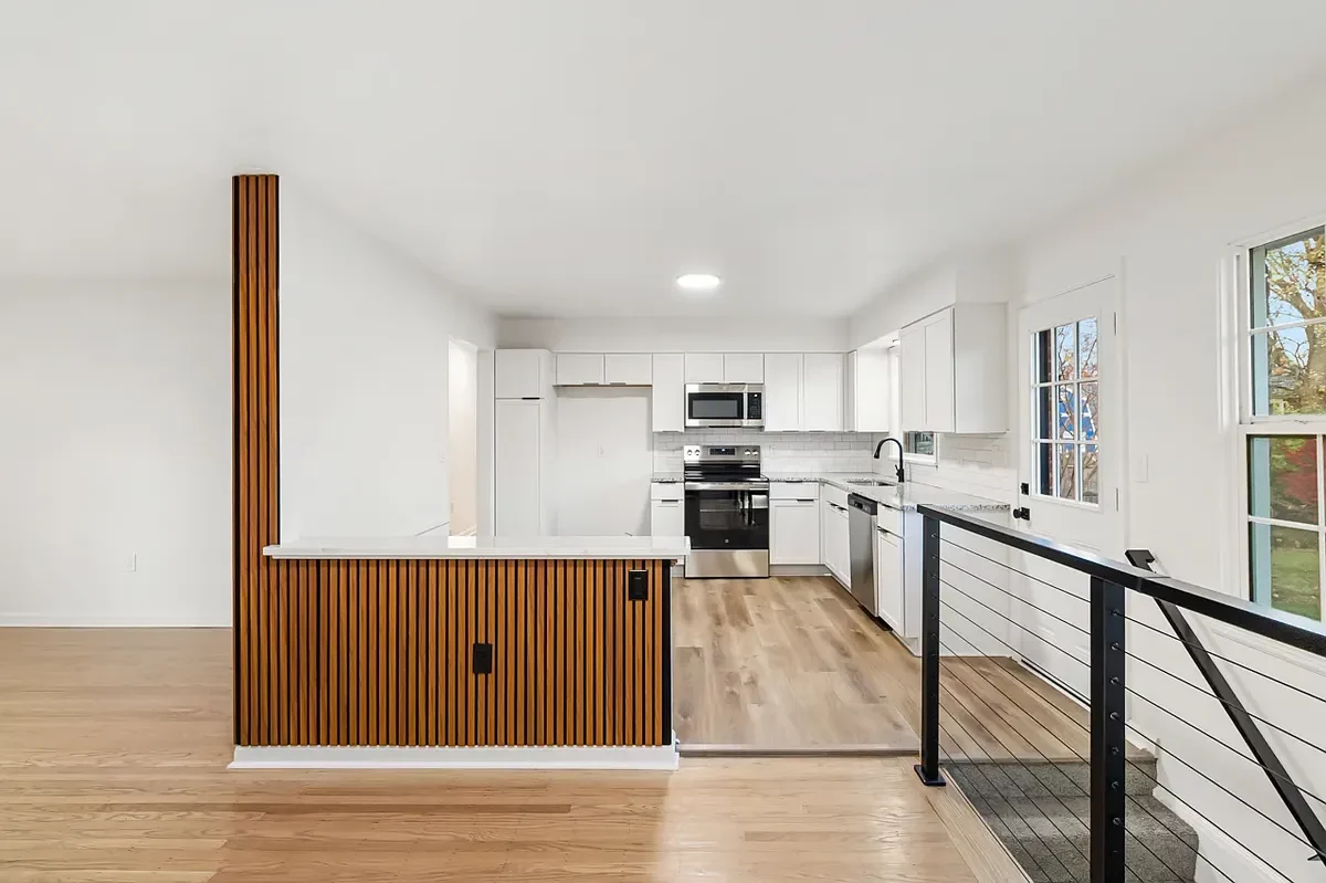 After: Renovated kitchen from dining area in Buechel home, Louisville KY