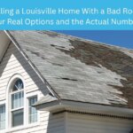 Damaged roof with missing shingles on a Louisville Kentucky home