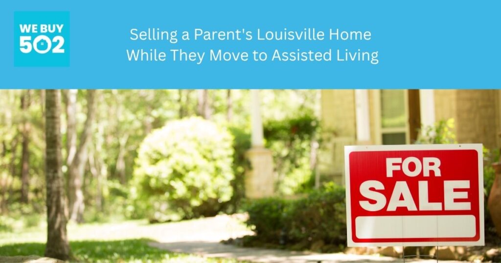 Adult children reviewing paperwork to sell aging parent's Louisville Kentucky home