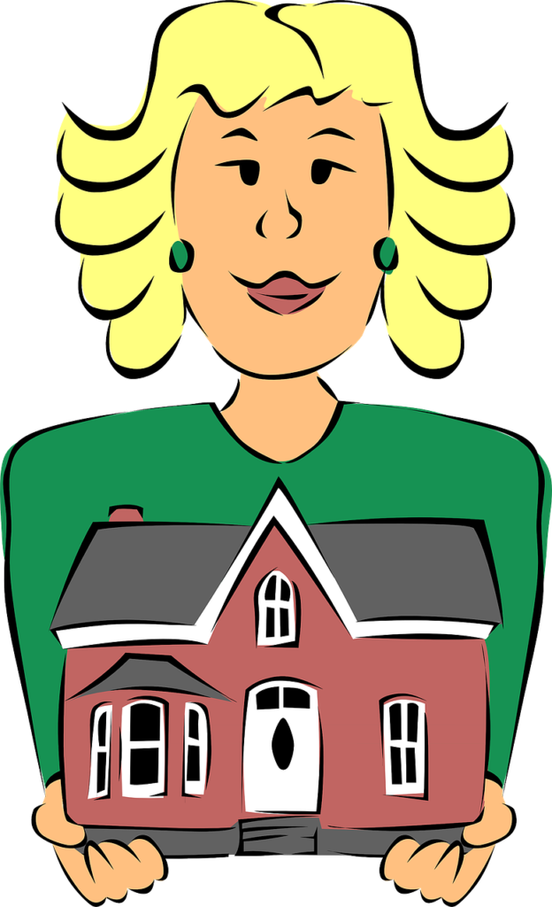 Lady holding a house and selling it privately.