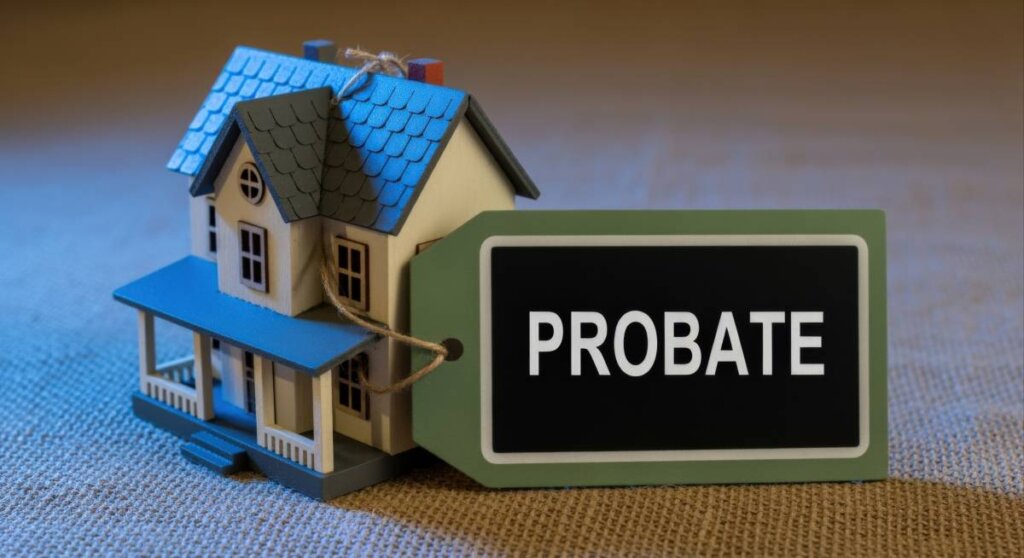 Houston probate house with estate documents, keys, and a sold sign representing an as-is inherited property sale