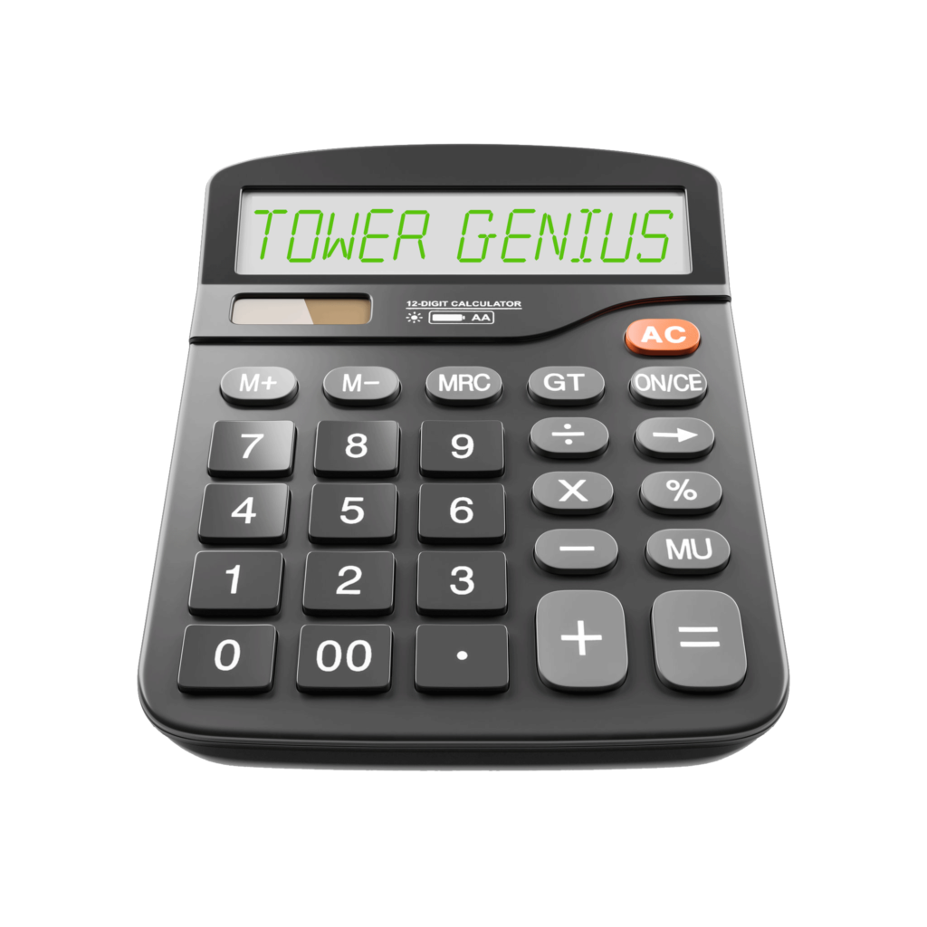 Image of a cell tower lease buyout calculator with Tower Genius branding.