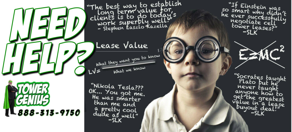 GENIUS MODE - funny picture of Little Stevie Kazella aka cell tower Einstein from Tower Genius LLC with our logo and phone number 888-313-9750.