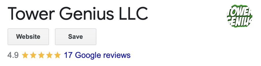 Image that says Tower Genius Review on google