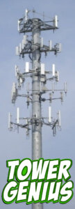 Cell tower monopole picture with Tower Genius logo. Looking for cell tower lease rate information? Tower Genius can help.