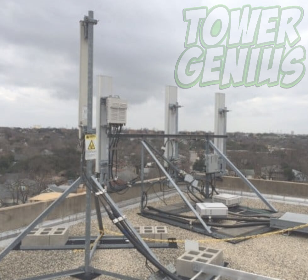 Picture of a rooftop cell site antenna sled.