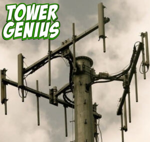 Picture of Cell tower monopole with Tower Genius logo.