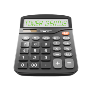 Cell Tower Calculator showing Tower Genius. Cell tower lease rates 2024 call Tower Genius 888-313-9750.
