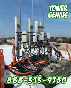 What were Cell tower lease rates in 2025? Ask Tower Genius 888-313-9750. Photo of a 5G rooftop cell site.