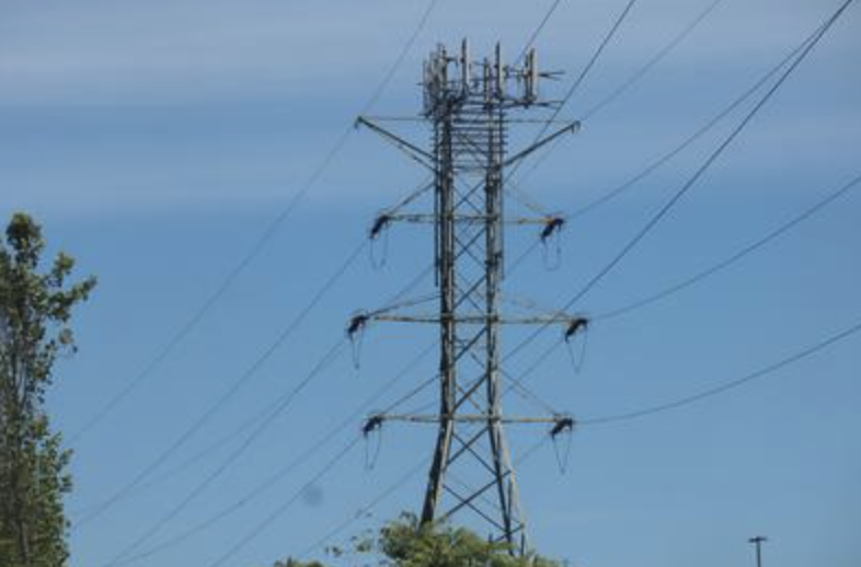 Cell site on an electrical transmission tower in New York.