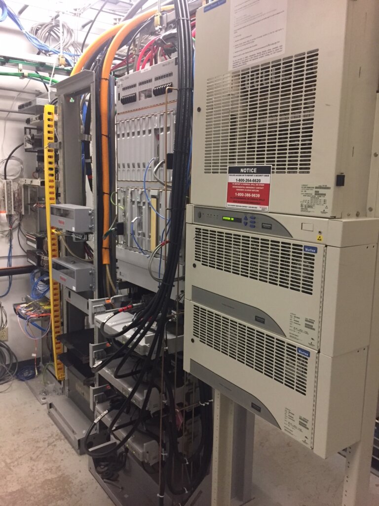 Cell site telecom cabinet from inside.