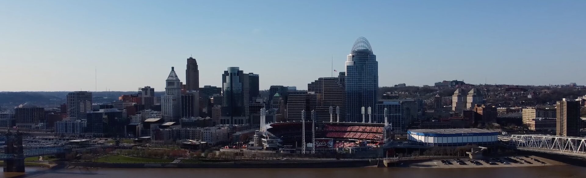 Coast of Cincinnati with the Reds stadium