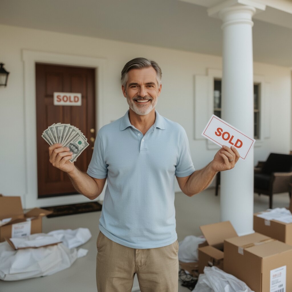 Middle aged man happy with the sales proceed of his house