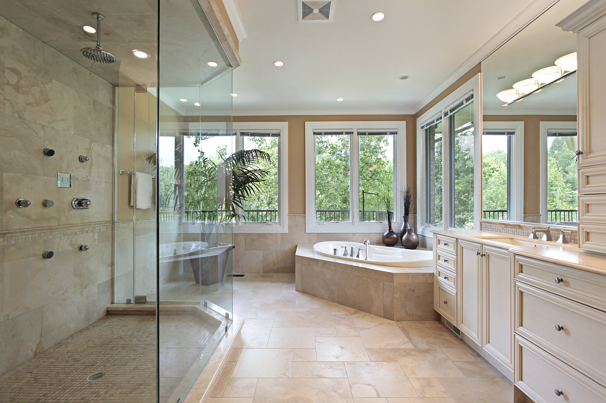 stylish bathroom renovations i Winnipeg with three glasses windows