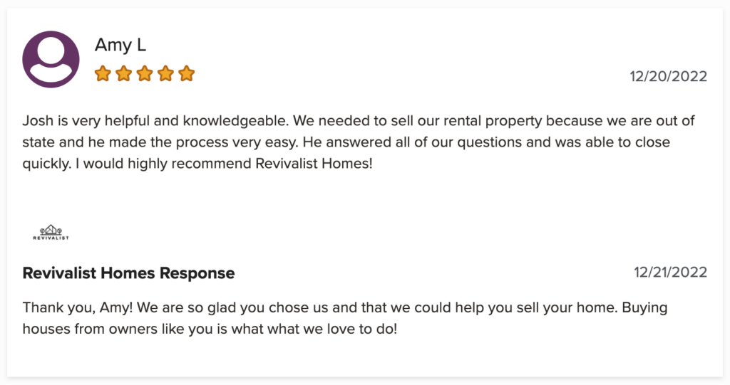 Screenshot of online review left by a satisfied Franklin KY customer.