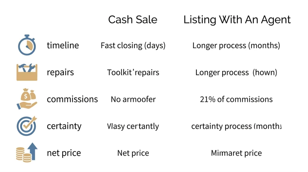 Comparison of selling to a cash buyer versus listing with an agent in Florida