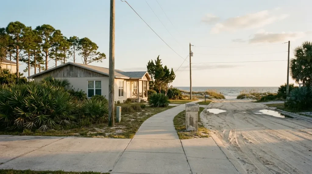 Residential street near Panama City Beach in the Florida Panhandle at golden hour