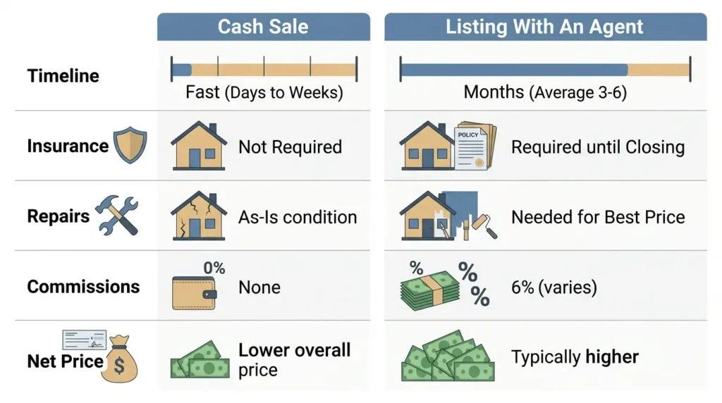 Comparison of selling to a cash buyer versus listing with an agent in Florida