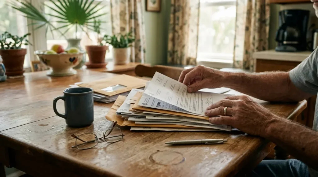 Homeowner reviewing paperwork related to Citizens depopulation takeout offer Florida in Panama City, Florida
