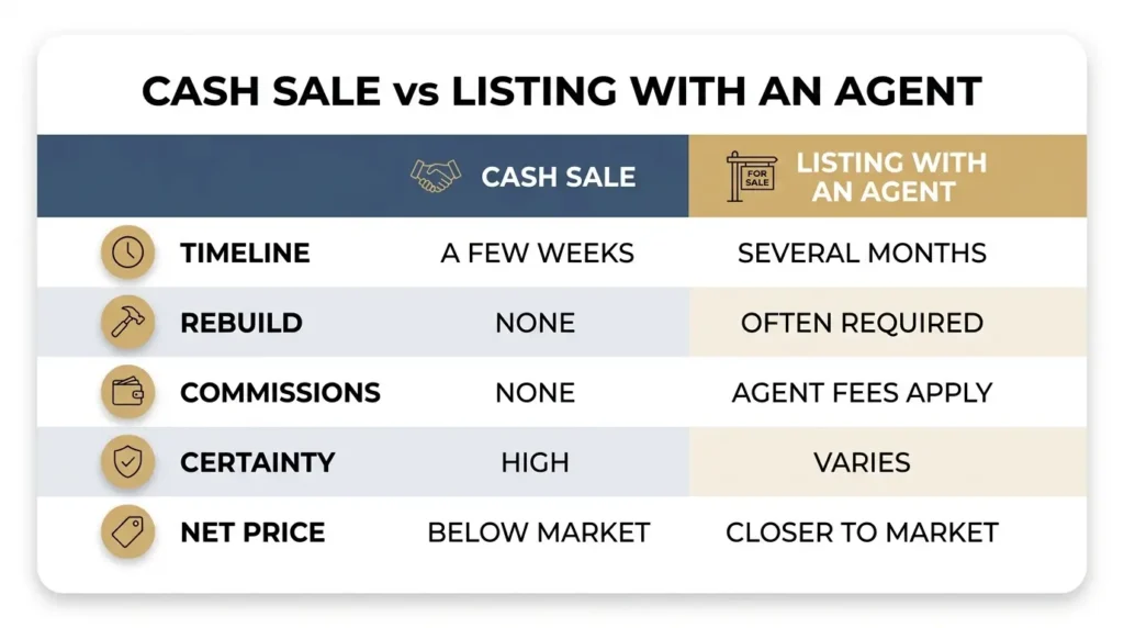 Comparison of selling to a cash buyer versus listing with an agent in Florida