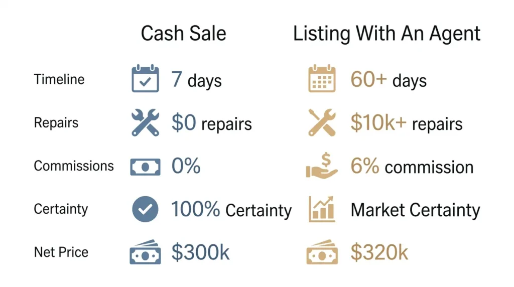 Comparison of selling to a cash buyer versus listing with an agent in Florida