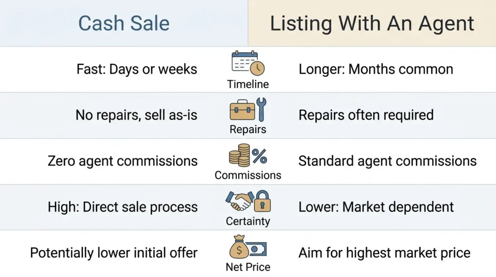 Comparison of selling to a cash buyer versus listing with an agent in Florida