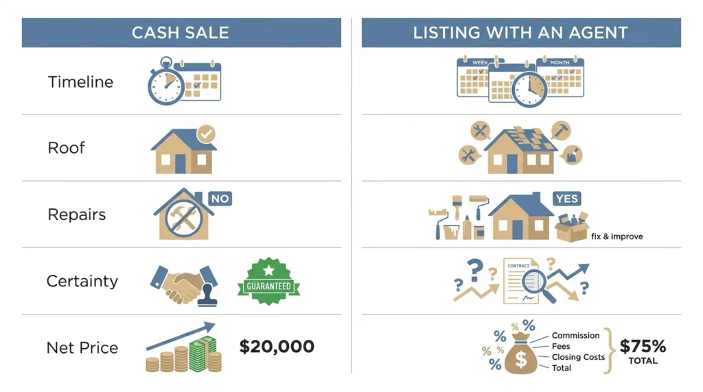 Comparison of selling to a cash buyer versus listing with an agent in Florida