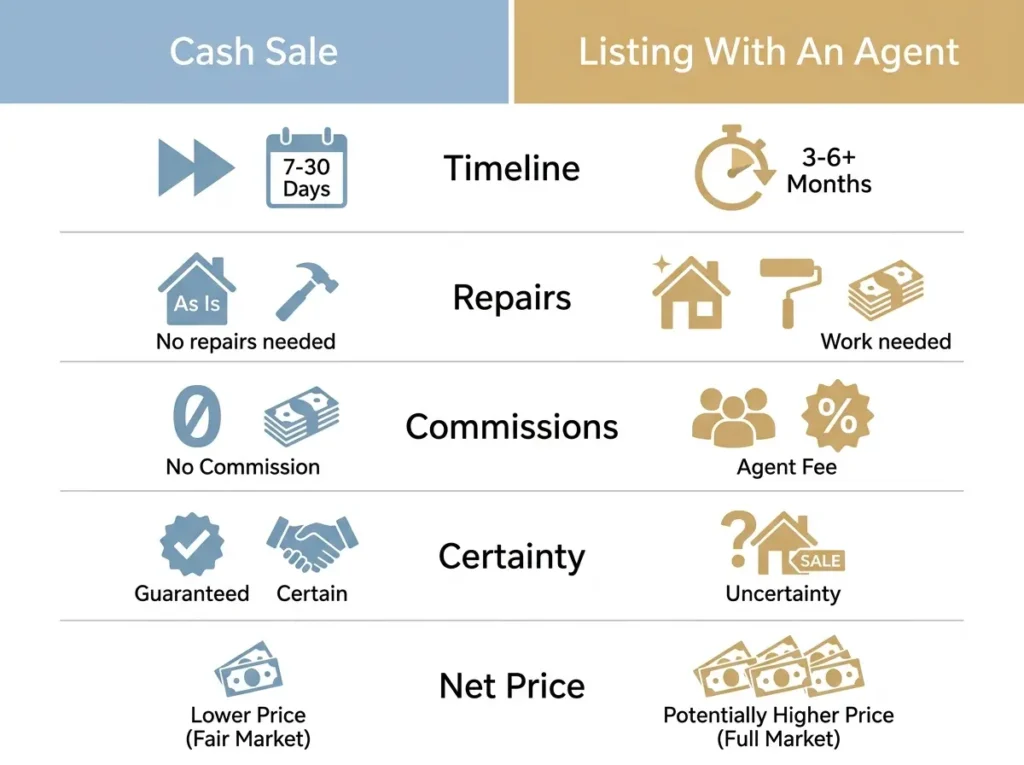 Comparison of selling to a cash buyer versus listing with an agent in Florida