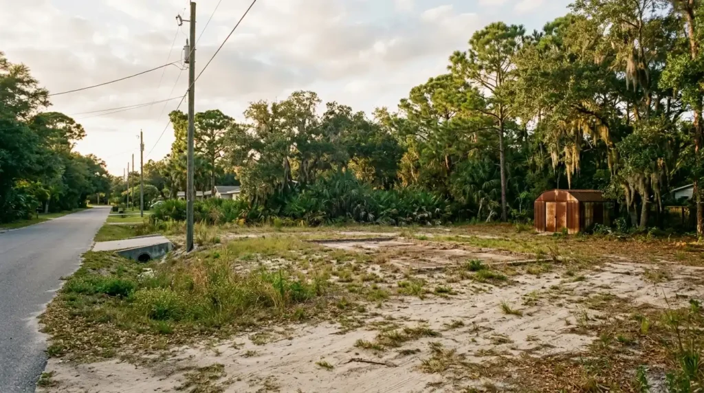 Cleared residential lot in the Florida Panhandle where a mobile home once stood