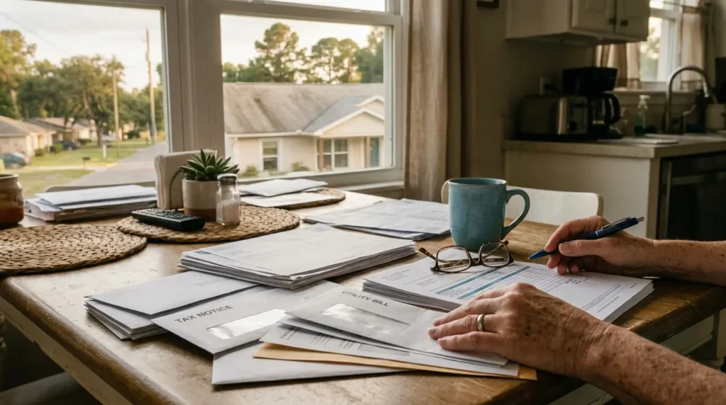 Homeowner reviewing paperwork related to what fails a 4 point inspection in Florida in Milton, Florida