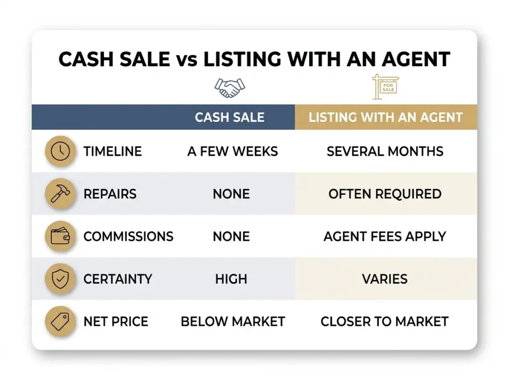 Comparison of selling to a cash buyer versus listing with an agent in Florida