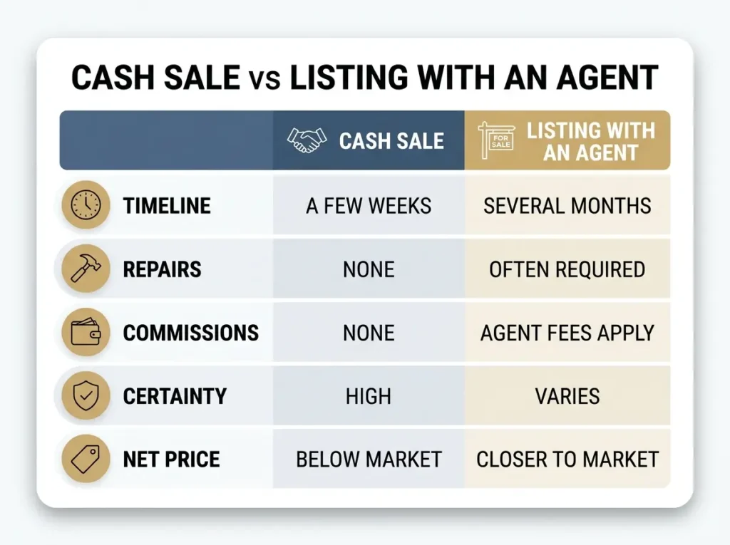 Comparison of selling to a cash buyer versus listing with an agent in Florida