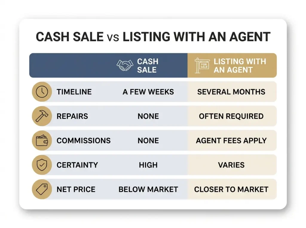 Comparison of selling to a cash buyer versus listing with an agent in Florida