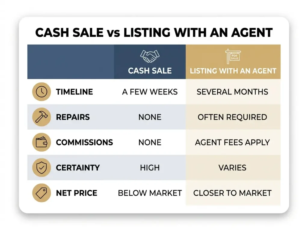 Comparison of selling to a cash buyer versus listing with an agent in Florida