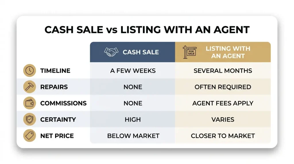 Comparison of selling to a cash buyer versus listing with an agent in Florida