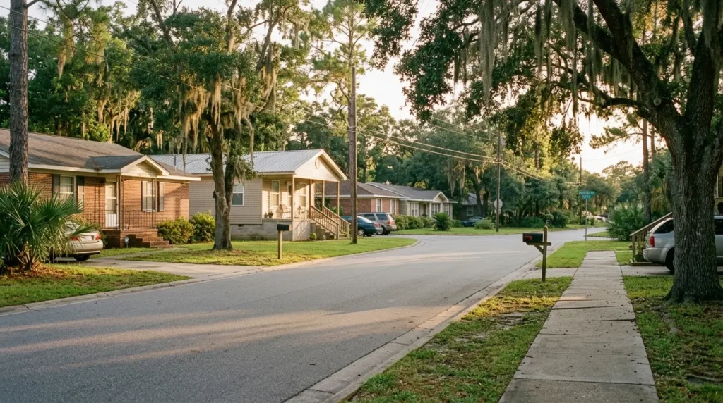 Residential street near Pensacola in the Florida Panhandle at golden hour