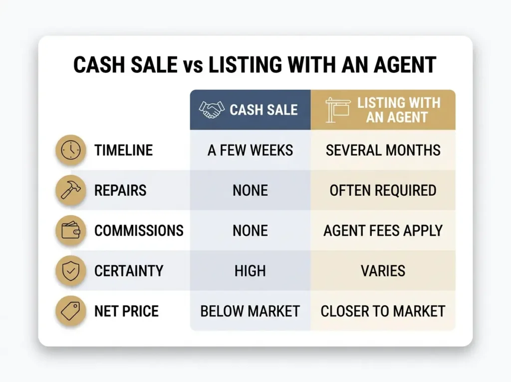 Comparison of selling to a cash buyer versus listing with an agent in Florida