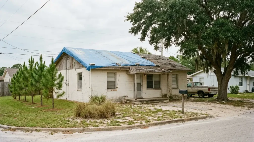 Lynn Haven Florida home exterior illustrating sell storm damaged house Bay County Florida