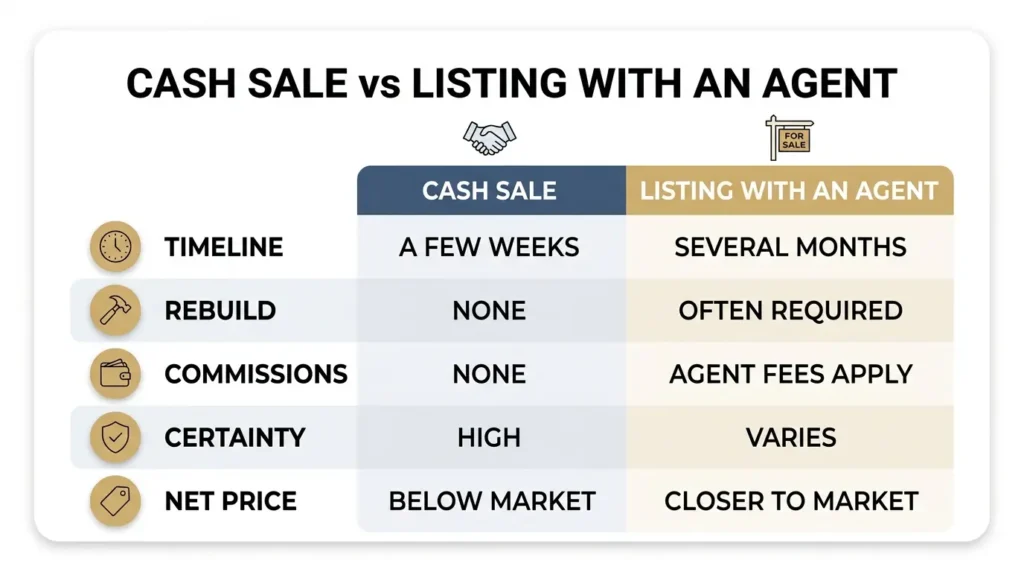 Comparison of selling to a cash buyer versus listing with an agent in Florida