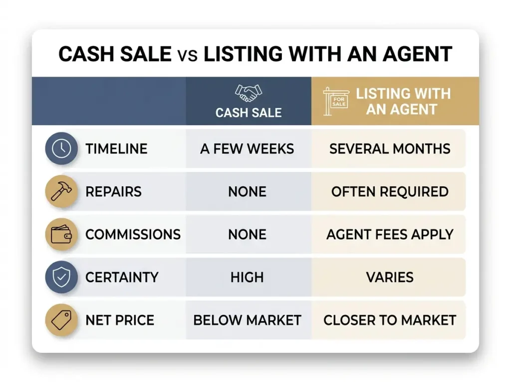 Comparison of selling to a cash buyer versus listing with an agent in Florida