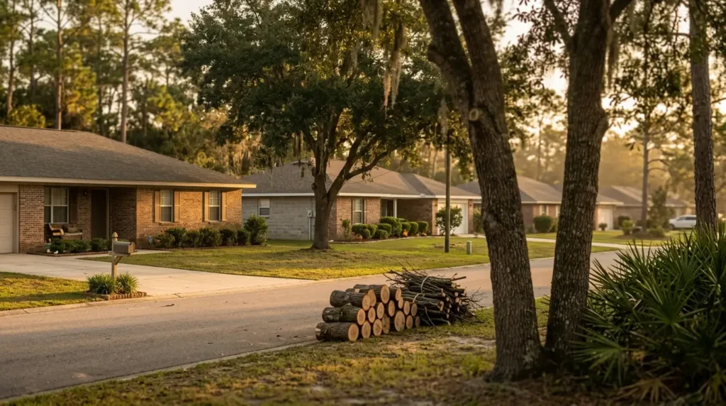Residential street near Pensacola in the Florida Panhandle at golden hour