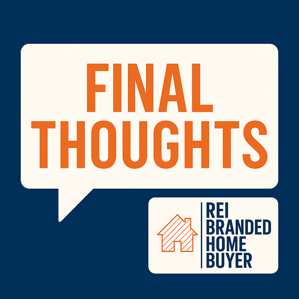 Vector graphic with a house, rising sun, and checkmark icons symbolizing final thoughts in a real estate blog