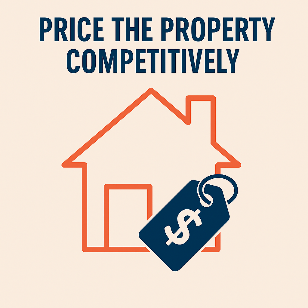 Vector graphic of a house with a price tag symbolizing competitive property pricing