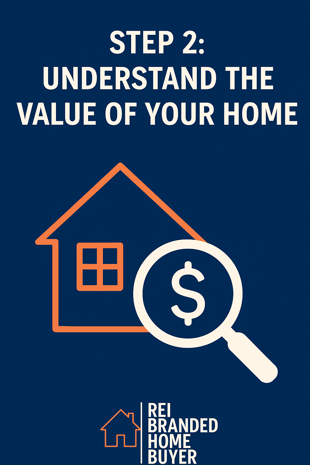 Vector graphic of a house with a dollar sign magnifying glass symbolizing home valuation