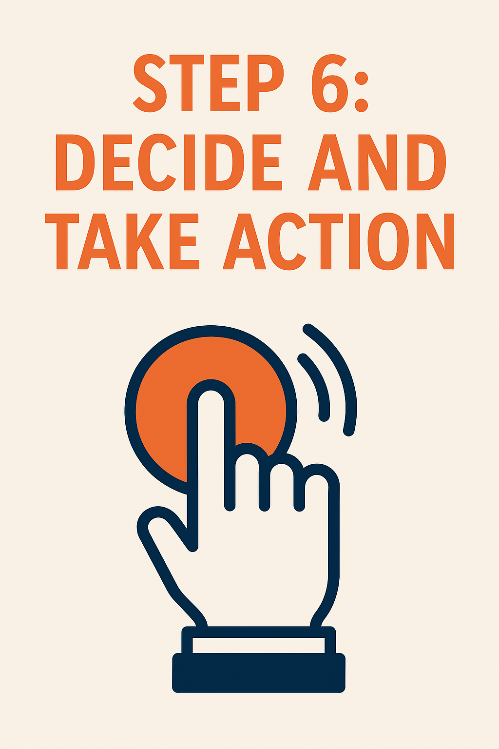 Vector graphic of a hand pressing a button symbolizing decisive action in selling a house