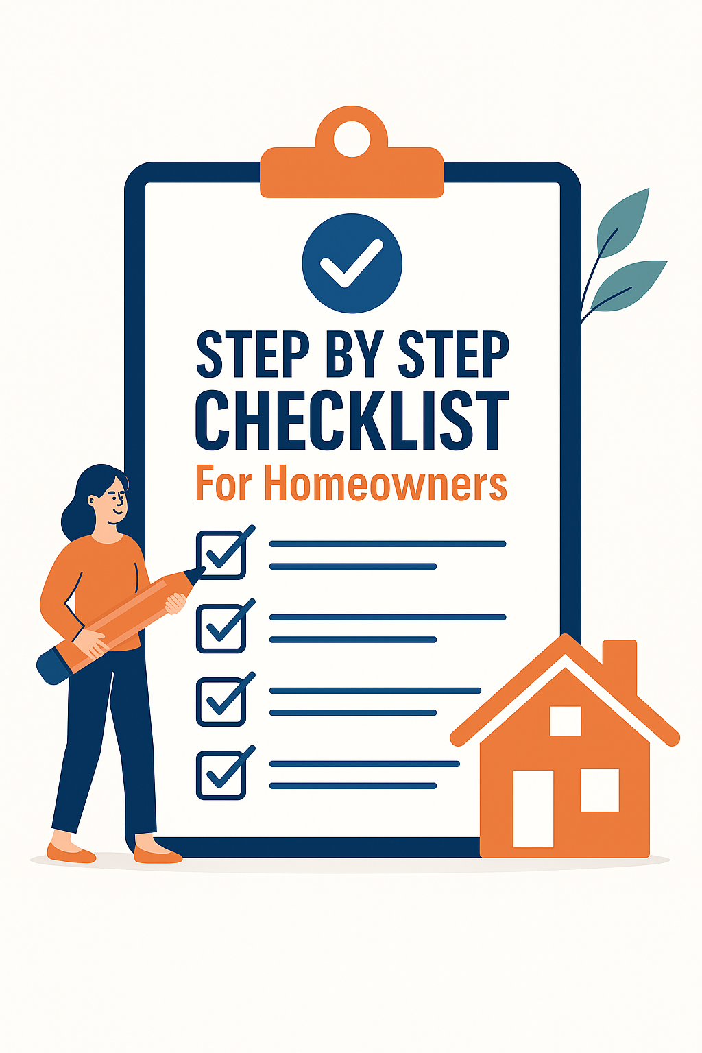 Vector checklist infographic with six steps leading to a house icon for Washington homeowners